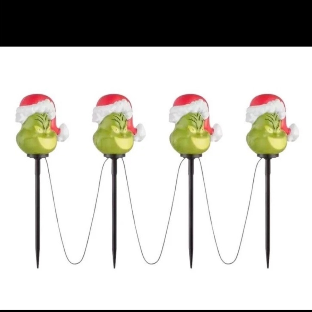 The Grinch Light Up Pathway Stakes 4 Count With Santa Hat LED Christmas Decor